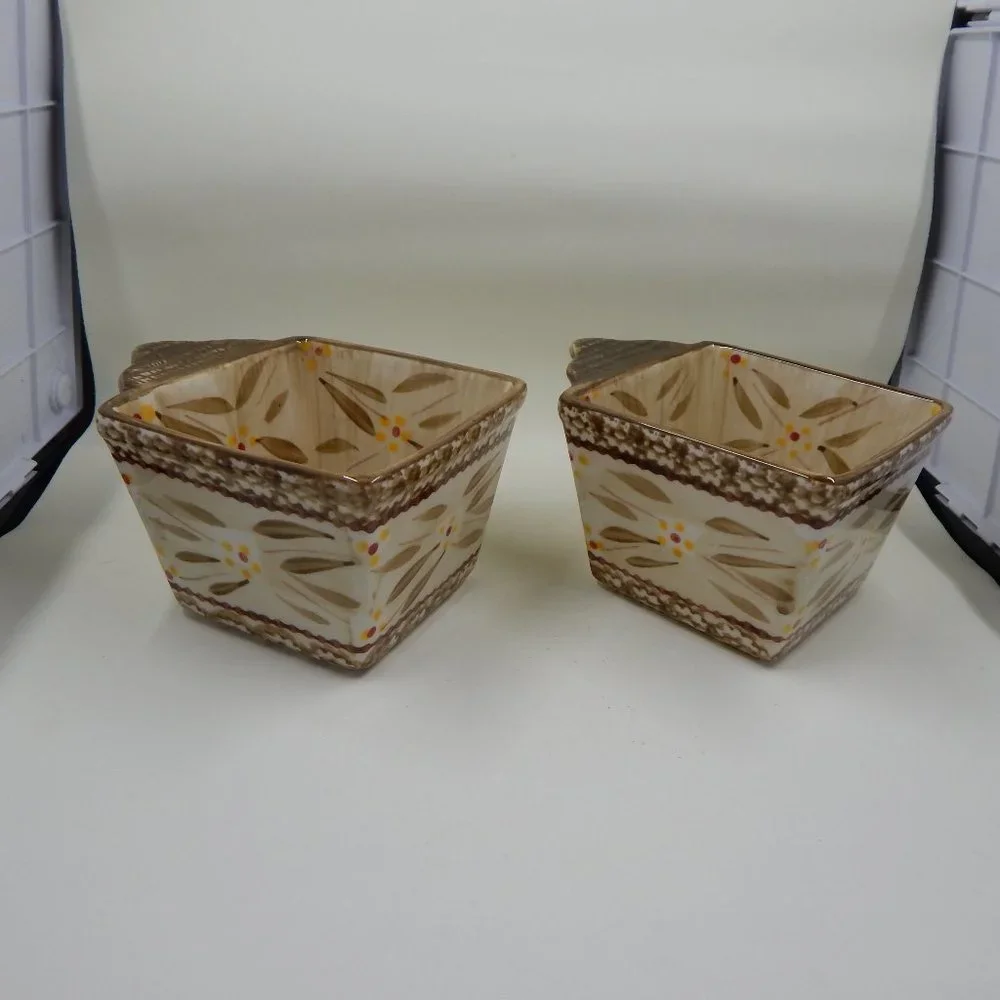 Temp-Tations by Tara Old World Brown 10 Oz Ramekins Dishes Ovenware Set of 2